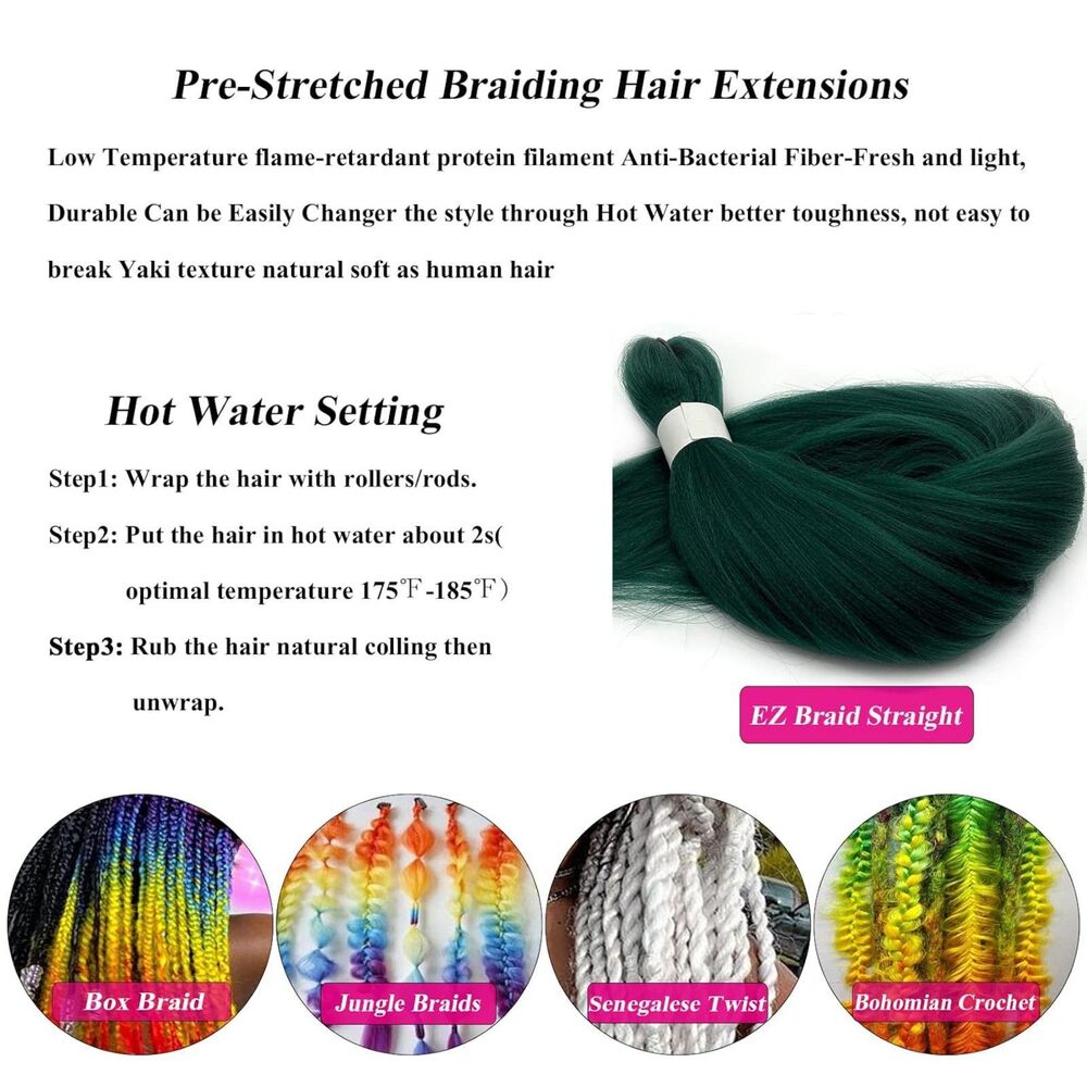 26" Emerald Green Pre-Stretched Braiding Hair Extensions - 3 Pack